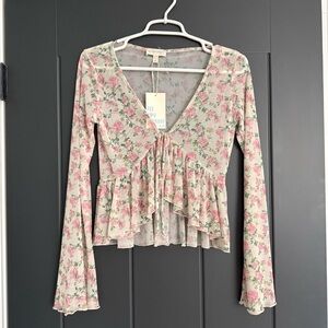 See You Monday Pink Floral Long Sleeve Blouse